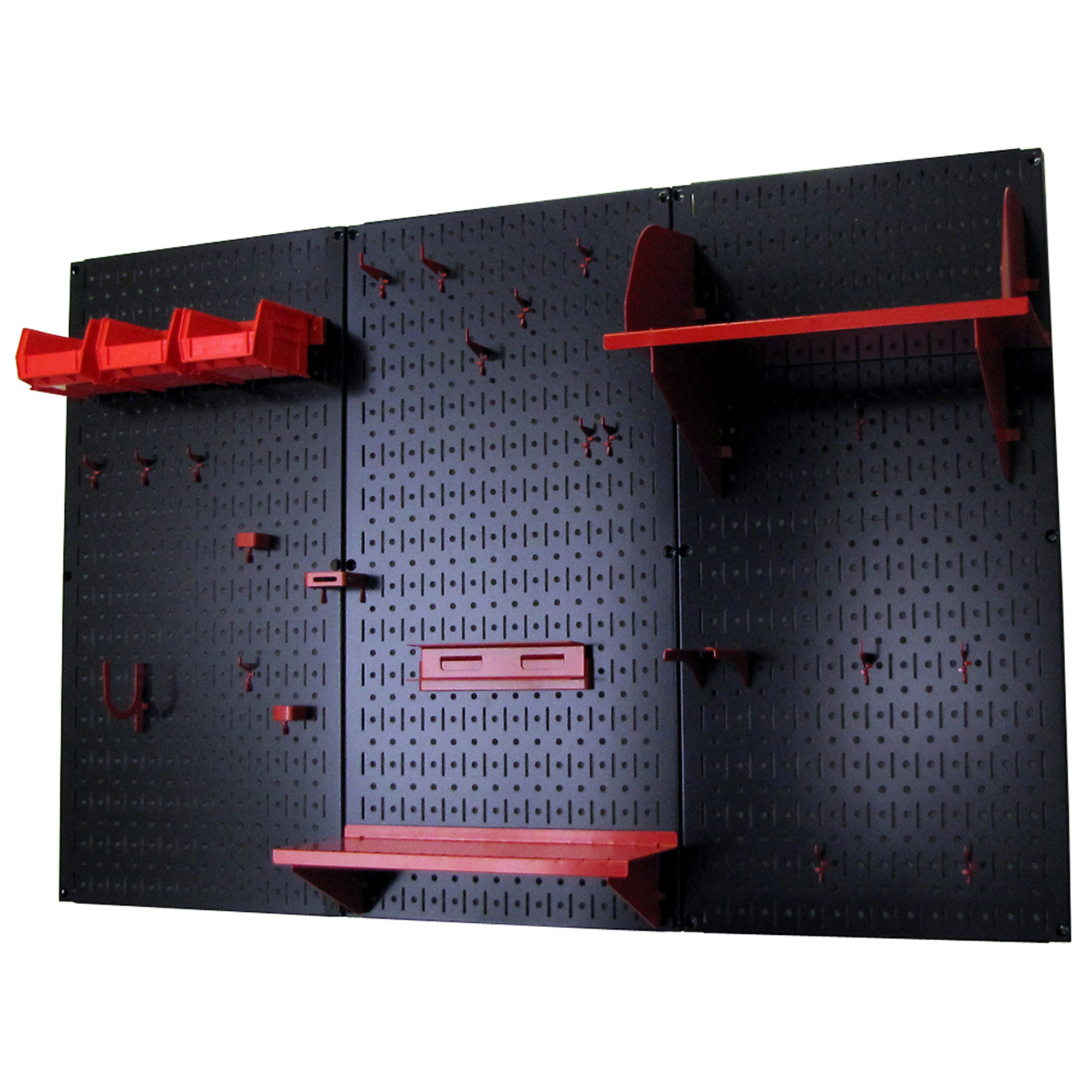 Wall Control 4ft. Industrial Metal Pegboard Premium Tool Storage Kit — Black Toolboard, Red Accessories, Model# 35IWRK-400-BR